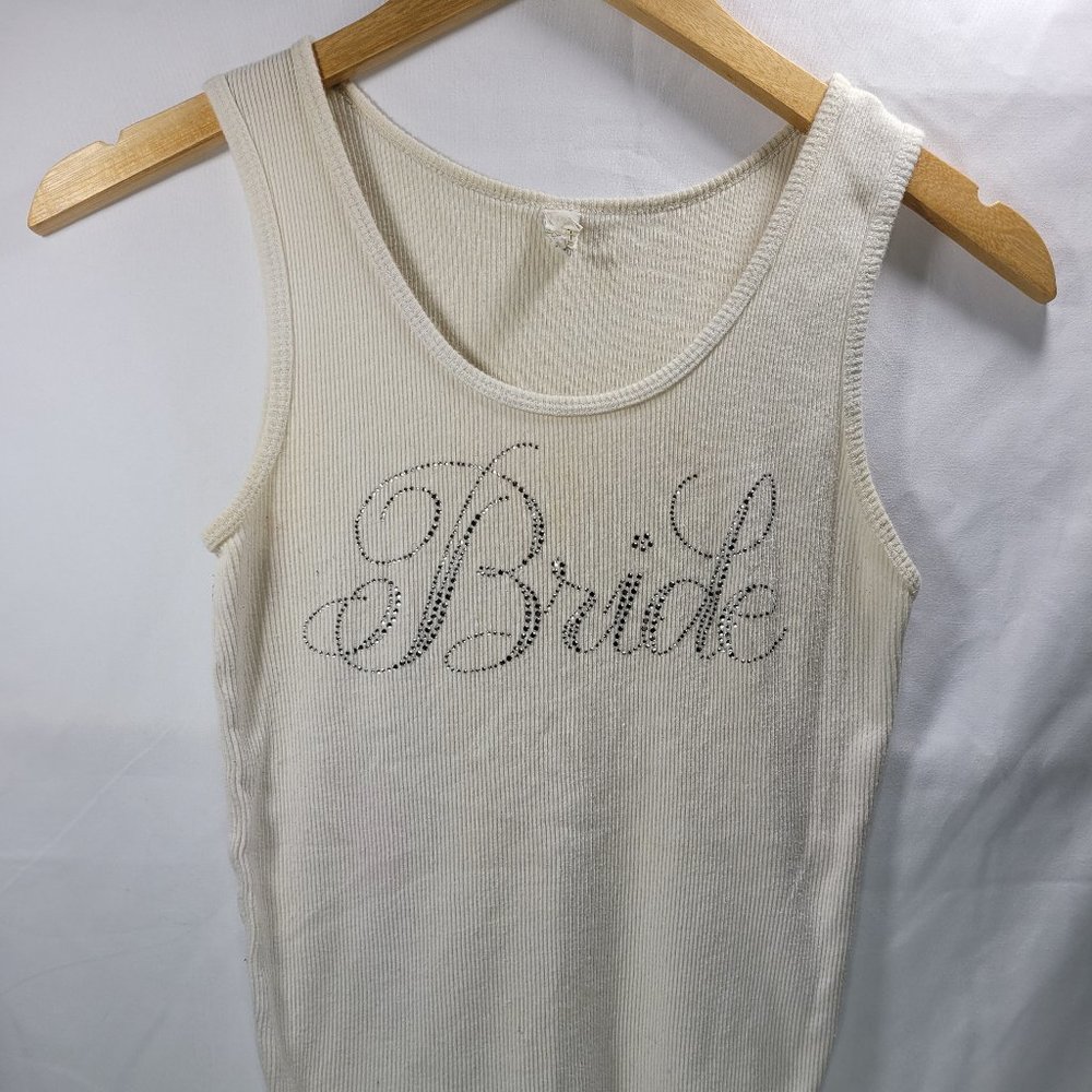 Bella Women's Small Off White Rhinestone Bride Tank Top